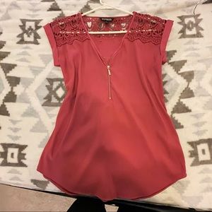 Express Pink silk top with lace